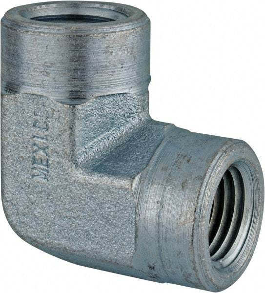 Parker - 1/2 Female Thread, Zinc Plated Steel Industrial Pipe 90° Female Elbow - FNPTF, 3,000 psi - Industrial Tool & Supply