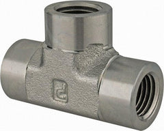 Parker - 3/8 Female Thread, Zinc Plated Steel Industrial Pipe Female Tee - FNPTF, 4,500 psi - Industrial Tool & Supply