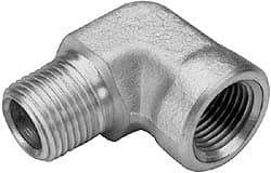 Parker - 1/8 Male Thread x 1/8 Female Thread, Zinc Plated Steel Industrial Pipe 90° Street Elbow - MNPTF x FNPTF, 5,000 psi - Industrial Tool & Supply