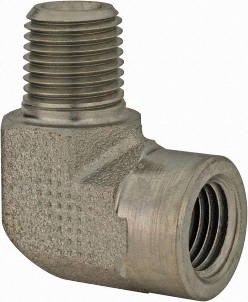 Parker - 1/2 Male Thread x 1/2 Female Thread, Zinc Plated Steel Industrial Pipe 90° Street Elbow - MNPTF x FNPTF, 3,000 psi - Industrial Tool & Supply