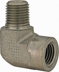 Parker - 1/4 Male Thread x 1/4 Female Thread, Zinc Plated Steel Industrial Pipe 90° Street Elbow - MNPTF x FNPTF, 5,000 psi - Industrial Tool & Supply