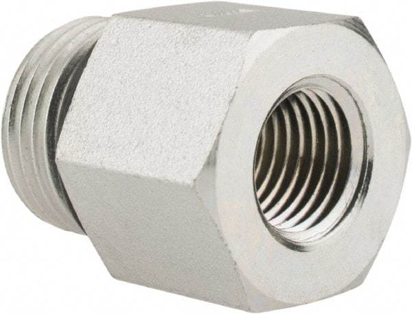 Parker - 3/4-16 Male Thread x 1/4 Female Thread, Zinc Plated Steel Industrial Pipe Adapter - Male Straight Thread O-Ring x Female NPTF, 6,000 psi - Industrial Tool & Supply