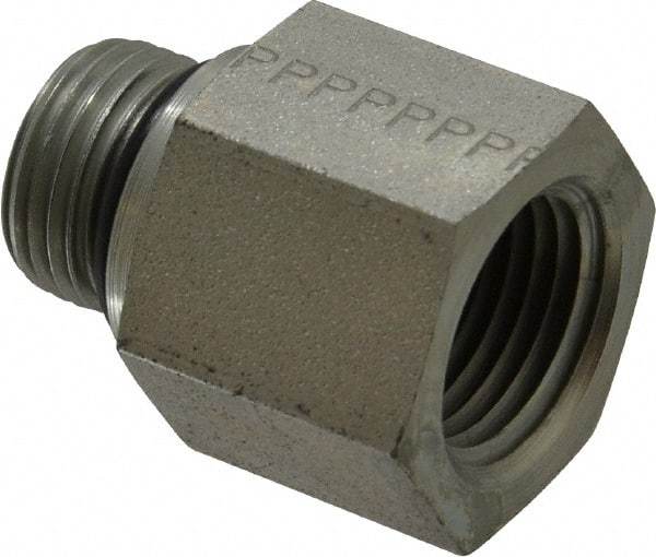 Parker - 3/4-16 Male Thread x 1/2 Female Thread, Zinc Plated Steel Industrial Pipe Adapter - Male Straight Thread O-Ring x Female NPTF, 5,000 psi - Industrial Tool & Supply
