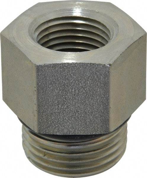 Parker - 1-1/16 - 12 Male Thread x 1/2 Female Thread, Zinc Plated Steel Industrial Pipe Adapter - Male Straight Thread O-Ring x Female NPTF, 5,000 psi - Industrial Tool & Supply