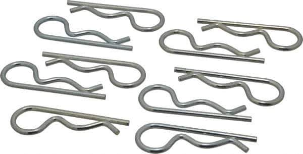 Made in USA - 5/8 to 7/8" Shaft Diam, 2-1/2" Long, 1/8" Wire Diam, Hair Pin Cotter - MB Grade 2 Spring Steel, Zinc-Plated Finish - Industrial Tool & Supply