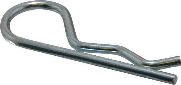 Made in USA - 5/8 to 1" Shaft Diam, 2-15/16" Long, 0.148" Wire Diam, Hair Pin Cotter - MB Grade 2 Spring Steel, Zinc-Plated Finish - Industrial Tool & Supply