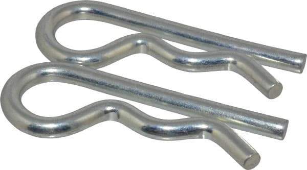 Made in USA - 7/8 to 1" Shaft Diam, 4-1/16" Long, 0.31" Wire Diam, Hair Pin Cotter - MB Grade 2 Spring Steel, Zinc-Plated Finish - Industrial Tool & Supply
