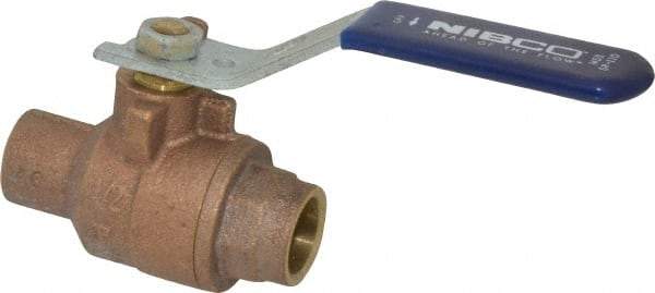 NIBCO - 1/2" Pipe, Full Port, Bronze Standard Ball Valve - 2 Piece, Inline - One Way Flow, Soldered x Soldered Ends, Lever Handle, 600 WOG, 150 WSP - Industrial Tool & Supply