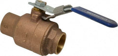 NIBCO - 1" Pipe, Full Port, Bronze Standard Ball Valve - 2 Piece, Inline - One Way Flow, Soldered x Soldered Ends, Locking Lever Handle, 600 WOG, 150 WSP - Industrial Tool & Supply