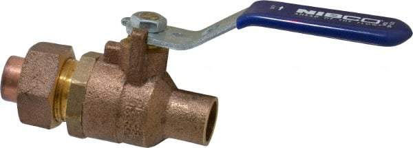 NIBCO - 1/2" Pipe, Full Port, Bronze Single Union Ends Ball Valve - 2 Piece, Inline - One Way Flow, Soldered x Soldered Ends, Lever Handle, 600 WOG, 150 WSP - Industrial Tool & Supply