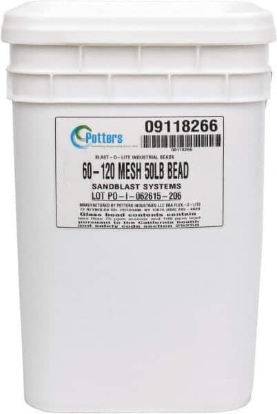 Made in USA - Medium Grade Smooth Glass Bead - 60 to 120 Grit, 50 Lb Pail - Industrial Tool & Supply