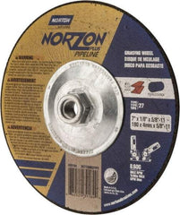 Norton - 30 Grit, 7" Wheel Diam, 1/8" Wheel Thickness, Type 27 Depressed Center Wheel - Ceramic, 8,600 Max RPM, Compatible with Angle Grinder - Industrial Tool & Supply