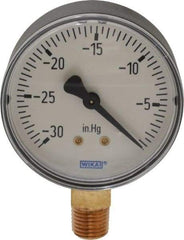 Wika - 2-1/2" Dial, 1/4 Thread, 30-0 Scale Range, Pressure Gauge - Lower Connection Mount, Accurate to 3-2-3% of Scale - Industrial Tool & Supply