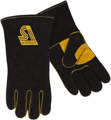 Steiner - Size L Cotton/Foam Lined Cowhide Welding Glove - 13-1/2" OAL, Gauntlet Cuff, Wing Thumb, For General Welding - Industrial Tool & Supply