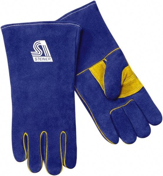 Steiner - Size L Cotton/Foam Lined Cowhide Welding Glove - 13-1/2" OAL, Gauntlet Cuff, Wing Thumb, For General Welding - Industrial Tool & Supply