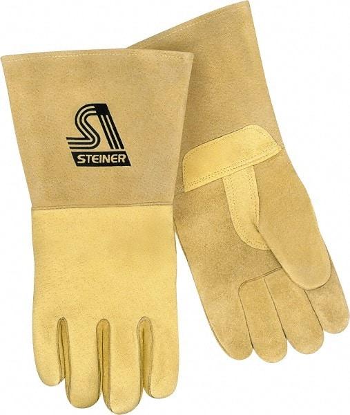 Steiner - Size L Unlined Pigskin Welding Glove - 13" OAL, Gauntlet Cuff, Thumb Strap, For MIG - Industrial Tool & Supply