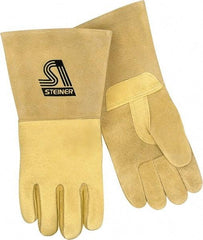 Steiner - Size L Unlined Pigskin Welding Glove - 13" OAL, Gauntlet Cuff, Thumb Strap, For MIG - Industrial Tool & Supply