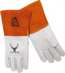 Steiner - Size L Cotton Lined Deerskin Welding Glove - 14" OAL, Gauntlet Cuff, Thumb Strap, For MIG - Industrial Tool & Supply