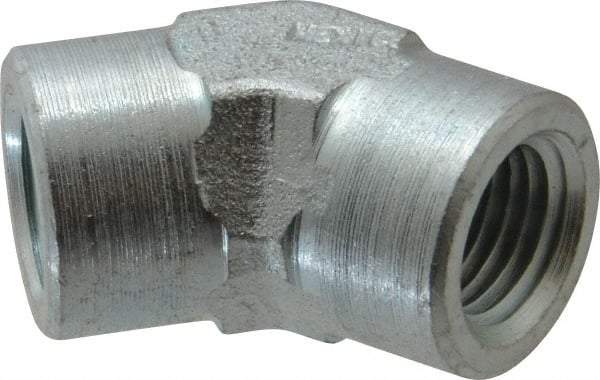 Parker - 1/4 Female Thread, Zinc Plated Steel Industrial Pipe 45° Female Elbow - FNPTF, 5,000 psi - Industrial Tool & Supply