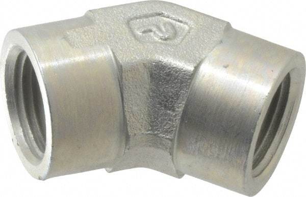 Parker - 3/8 Female Thread, Zinc Plated Steel Industrial Pipe 45° Female Elbow - FNPTF, 4,500 psi - Industrial Tool & Supply