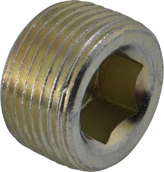 Parker - 3/4 Male Thread, Zinc Plated Steel Industrial Pipe Hollow Hex Plug - MNPTF, 5,500 psi - Industrial Tool & Supply