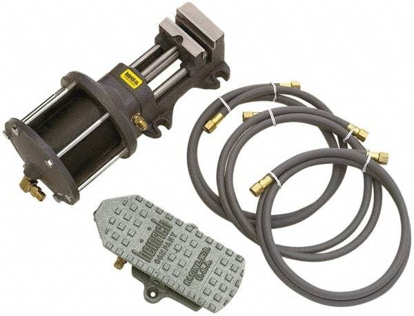 Heinrich - 4" Jaw Width, 5" Jaw Opening Capacity, Horizontal Stationary Machine Vise - Air Operation, 1 Station, 5-3/8" High x 1-5/16" Deep, 13/16" Jaw Height - Industrial Tool & Supply