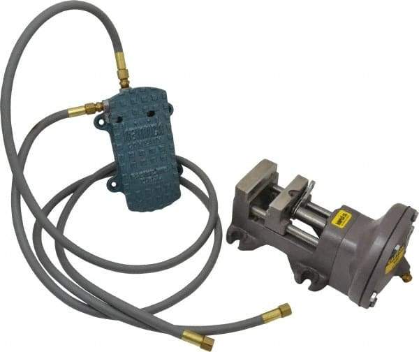 Heinrich - 3" Jaw Width, 3-1/8" Jaw Opening Capacity, Horizontal Stationary Machine Vise - Air Operation, 1 Station, 6-1/8" Long x 5-3/8" High x 1-1/4" Deep - Industrial Tool & Supply
