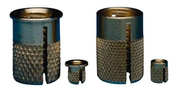E-Z LOK - #2-56 UNC Brass Flanged Press Fit Threaded Insert for Plastic - 5/32" OAL, 0.135" Insert Diam, 1/8" Hole Diam, 1/8" Drill - Industrial Tool & Supply