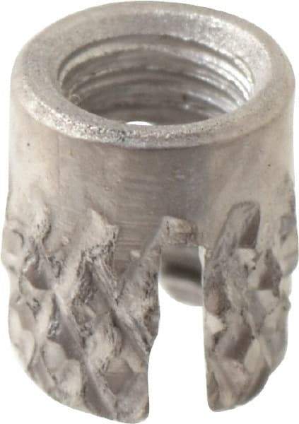 E-Z LOK - #2-56 UNC Stainless Steel Flush Press Fit Threaded Insert for Plastic - 5/32" OAL, 0.135" Insert Diam, 1/8" Hole Diam, 1/8" Drill - Industrial Tool & Supply