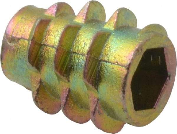 E-Z LOK - #10-32, Zinc Alloy Flush Hex Drive Insert - 9/32" Drill, 0.2756" Hole Diam, 0.512" Long, 1/2" Min Grip, M5 Hex - Industrial Tool & Supply