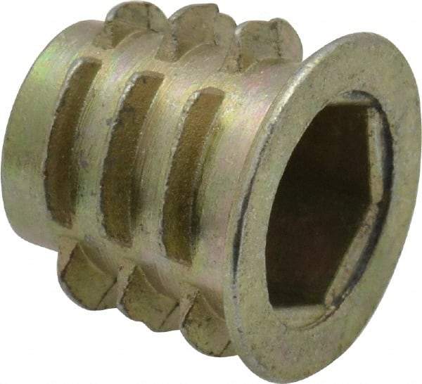 E-Z LOK - 5/16-18, Zinc Alloy Flanged Hex Drive Insert - 7/16" Drill, 0.4331" Hole Diam, 0.512" Long, 1/2" Min Grip, M8 Hex - Industrial Tool & Supply