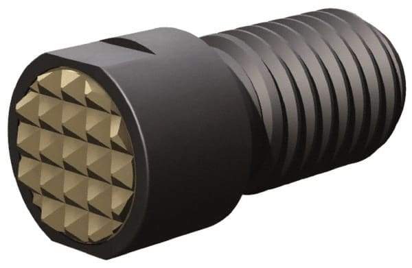 Fairlane - Serrated Tooth, 3/8-24, 1/8" Internal Hex, 9/16" Shank Length, 9/16" Thread Length, Black Oxide Finish, Round Head, Adjustable Positioning Gripper - 3/8" Pad Diam, 1/2" Hex, 0.15" Head Height, Extra Fine Tooth Grade - Industrial Tool & Supply