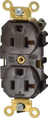 Leviton - 125 VAC, 20 Amp, 5-20R NEMA Configuration, Brown, Industrial Grade, Self Grounding Duplex Receptacle - 1 Phase, 2 Poles, 3 Wire, Flush Mount, Tamper Resistant - Industrial Tool & Supply