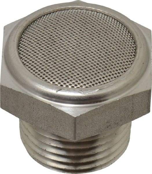 Legris - 1/2 Male NPT, 27mm Hex, Exhaust Muffler - 175 Max psi, 108 Decibel Rating, Stainless Steel - Industrial Tool & Supply