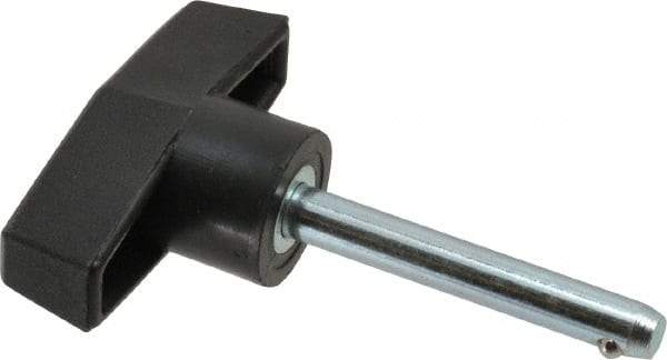 Value Collection - 1/4" Diam, 1-3/4" Usable Length, T Handle, Quick Release Pin - 2-1/2" OAL, Grade C1010/C1022 Steel, Zinc-Plated Finish - Industrial Tool & Supply