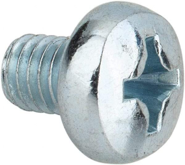 Value Collection - M6x1.00, 8mm Length Under Head Phillips Drive Machine Screw - Pan Head, Grade 4.8 Steel, Zinc-Plated Finish, Without Washer - Industrial Tool & Supply
