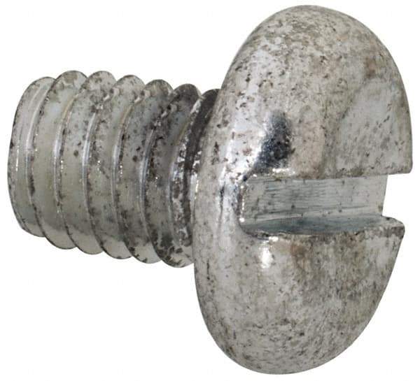 Value Collection - M6x1.00, 8mm Length Under Head Slotted Drive Machine Screw - Pan Head, Grade 4.8 Steel, Zinc-Plated Finish, Without Washer - Industrial Tool & Supply