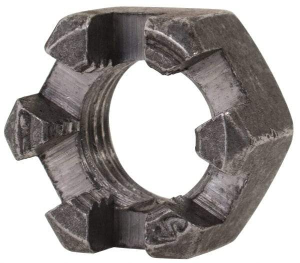 Value Collection - 3/8-24 UNF Grade 2 Steel Slotted Locknut - 9/16" Width Across Flats, 21/64" High, Uncoated - Industrial Tool & Supply