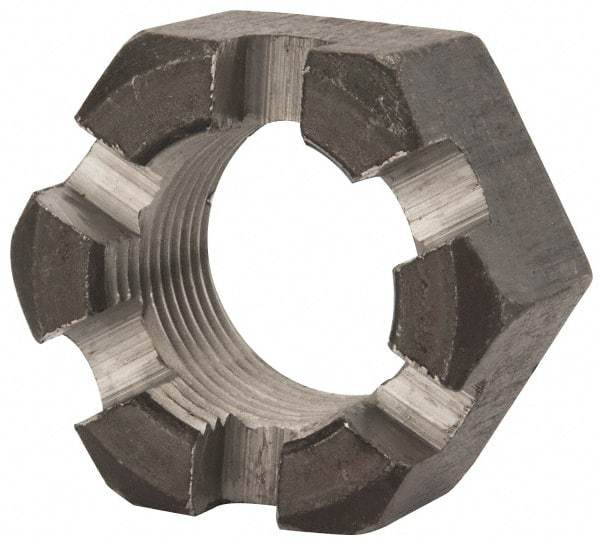 Value Collection - 1-1/8 - 12 UNF Grade 2 Steel Slotted Locknut - 1-11/16" Width Across Flats, 31/32" High, Uncoated - Industrial Tool & Supply