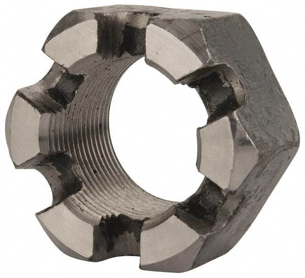 Value Collection - 1-1/2 - 12 UNF Grade 2 Steel Slotted Locknut - 2-1/4" Width Across Flats, 1-9/32" High, Uncoated - Industrial Tool & Supply