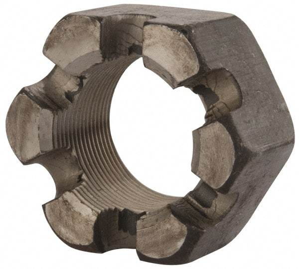 Value Collection - 1-3/4 - 12 UNF Grade 2 Steel Slotted Locknut - 2-5/8" Width Across Flats, 1-1/2" High, Uncoated - Industrial Tool & Supply