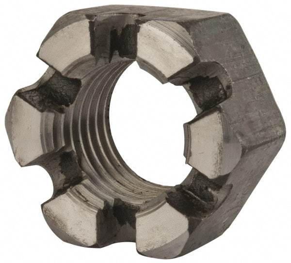 Value Collection - 2 - 4-1/2 UNC Grade 2 Steel Slotted Locknut - 3" Width Across Flats, 1-23/32" High, Uncoated - Industrial Tool & Supply