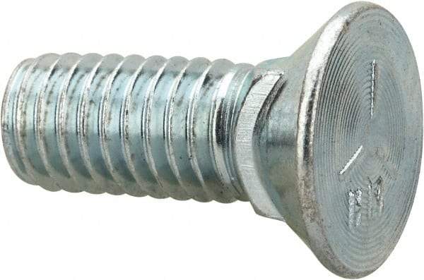 Value Collection - 3/8-16 UNC, 1" OAL, Steel Plow Bolt - Zinc-Plated Finish, Grade 5 - Industrial Tool & Supply