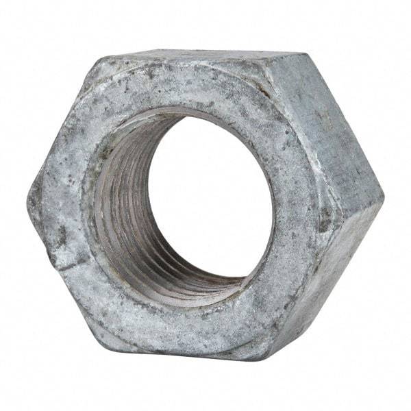 Value Collection - 1-1/2 - 6 UNC Steel Right Hand Hex Nut - 2-1/4" Across Flats, 1-9/32" High, Hot Dipped Galvanized Finish - Industrial Tool & Supply