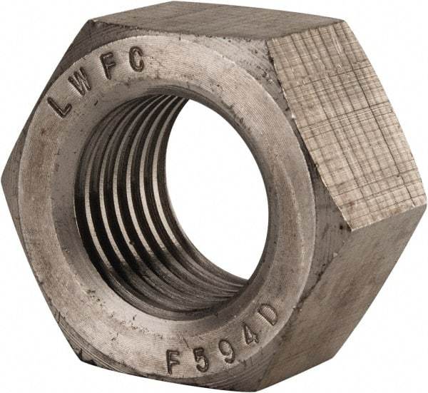 Value Collection - 1-1/2 - 6 UNC Stainless Steel Right Hand Hex Nut - 2-1/4" Across Flats, 1-9/32" High, Uncoated - Industrial Tool & Supply