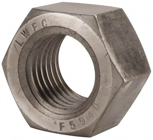 Value Collection - 1-3/4 - 5 UNC Stainless Steel Right Hand Hex Nut - 2-5/8" Across Flats, 1-1/2" High, Uncoated - Industrial Tool & Supply