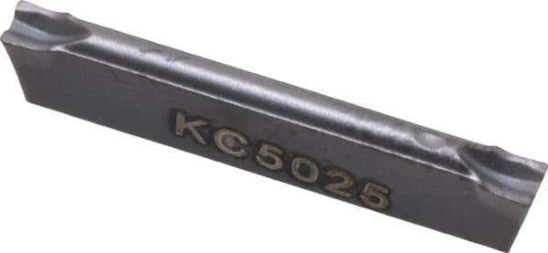 Kennametal - A4C1 CF KC5025 Grade, 0.0591" Cutting Width, Carbide Cutoff Insert - 0° Neutral Lead Angle, 0.0079" Cnr Rad, TiAlN Coated - Industrial Tool & Supply