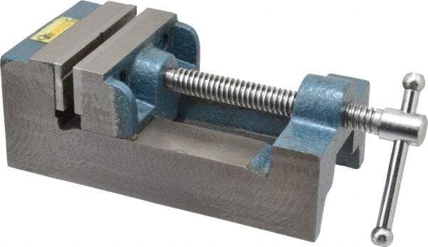 Interstate - 3-5/16" Jaw Opening Capacity x 1-7/64" Throat Depth, Horizontal Drill Press Vise - 3-1/2" Wide x 1.1" High Jaw, Stationary Base, Standard Speed, 8-1/2" OAL x 2-3/4" Overall Height, Cast Iron - Industrial Tool & Supply