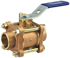 NIBCO - 1-1/2" Pipe, Standard Port, Bronze Standard Ball Valve - 3 Piece, Inline - One Way Flow, Soldered x Soldered Ends, 600 WOG, 150 WSP - Industrial Tool & Supply