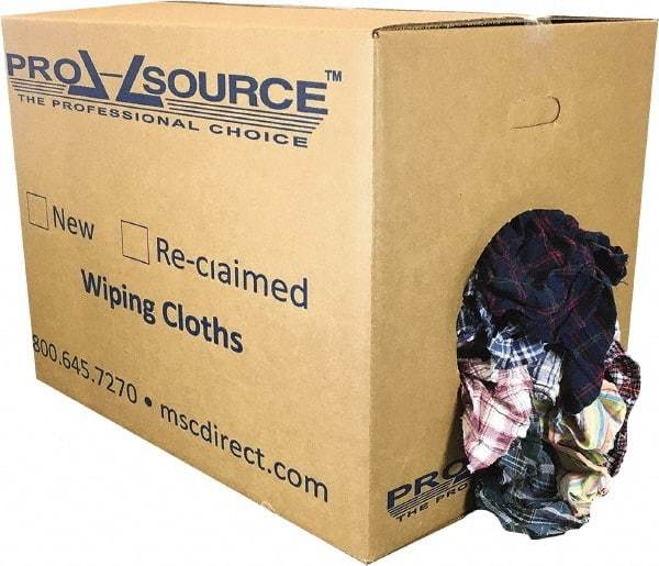 PRO-SOURCE - Reclaimed Cotton Polishing and Dust Cloths - Assorted Colors, Flannel, Low Lint, 50 Lbs. at 3 to 4 per Pound, Box - Industrial Tool & Supply